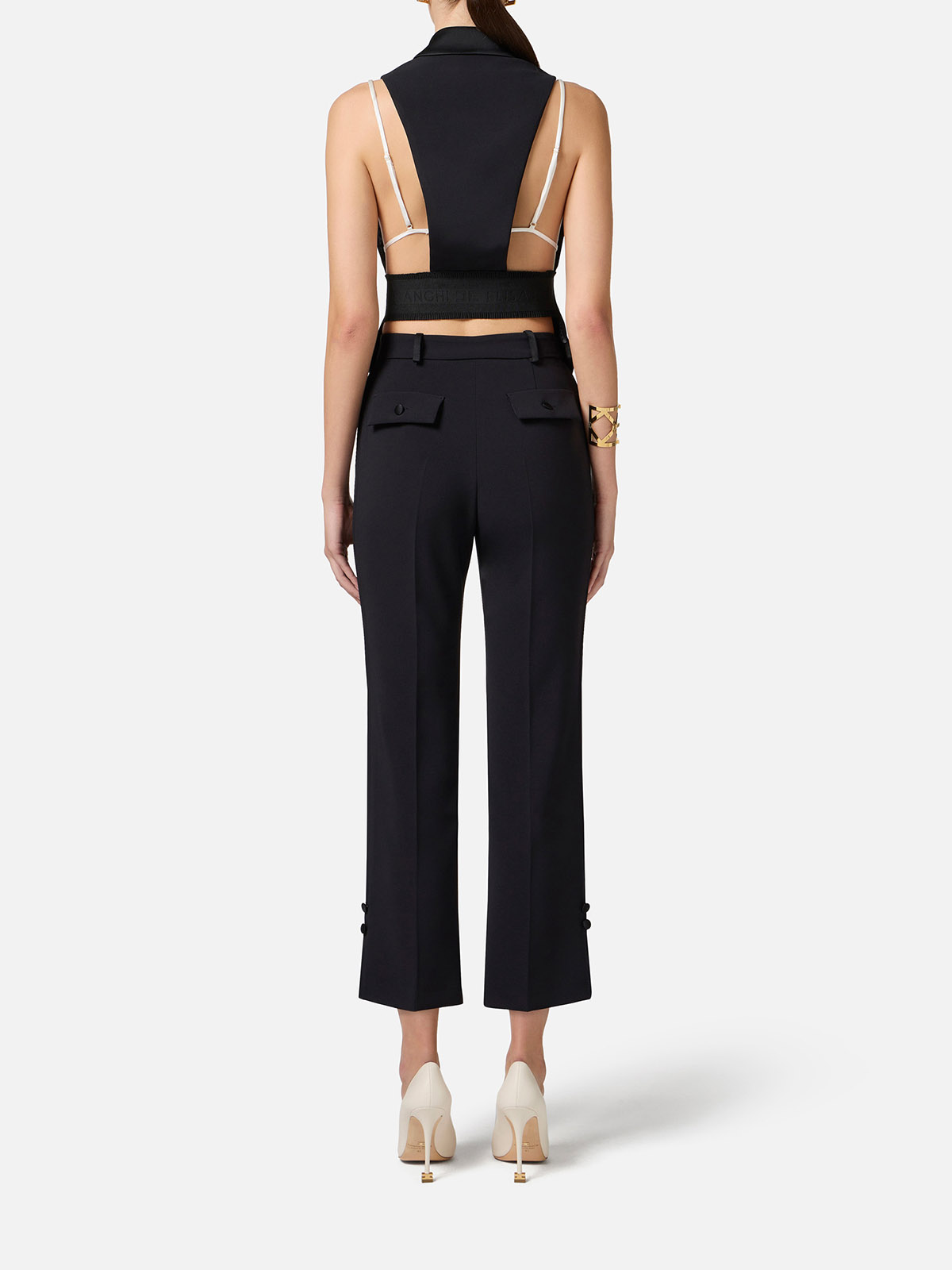PA08651E2 Elisabetta Franchi Crepe Tuxedo Pants With Satin Bands