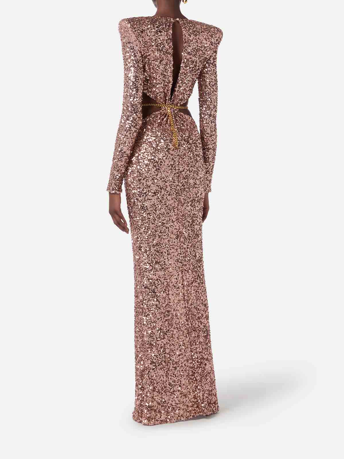 elisabetta franchi glitter dress ABR1561E2 Elisabetta Franchi Red Carpet Sequin Dress with Belt