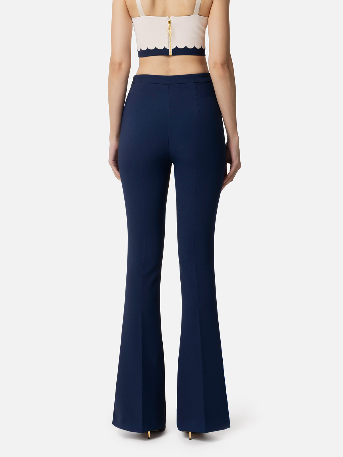 PA07951E2 Elisabetta Franchi Pantaloni A Zampa In Crêpe Con