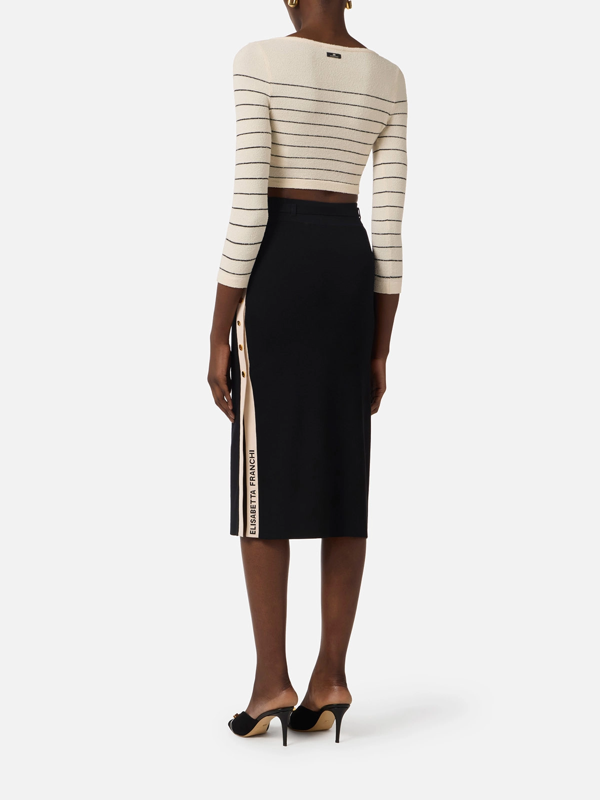 GK27S61E2 Elisabetta Franchi Knit Skirt with Shiny Viscose Bands
