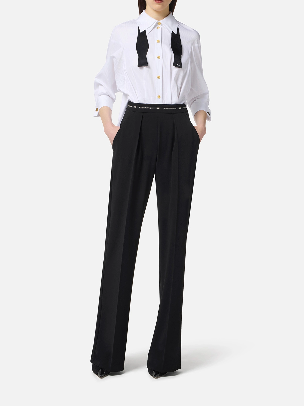 TU05656E2 Elisabetta Franchi Tuta In Popeline E Crêpe Leggero