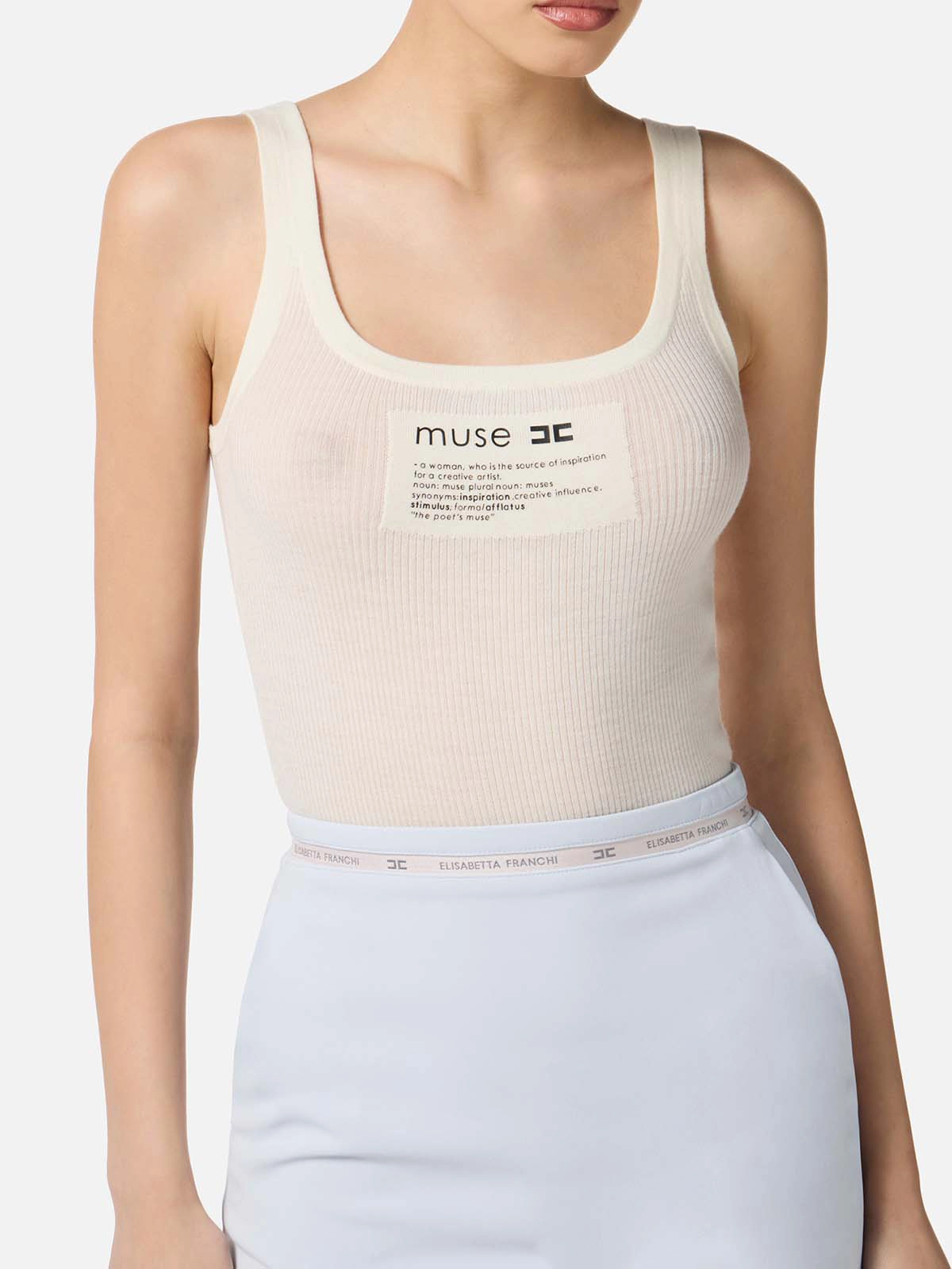 TK63B57E2 Elisabetta Franchi Knit Top With Lettering Detail