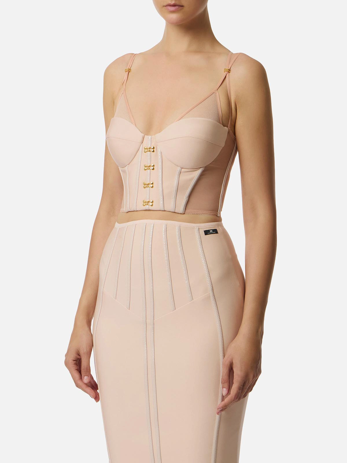 TO04057E2 Elisabetta Franchi Neoprene Top With Corset Details