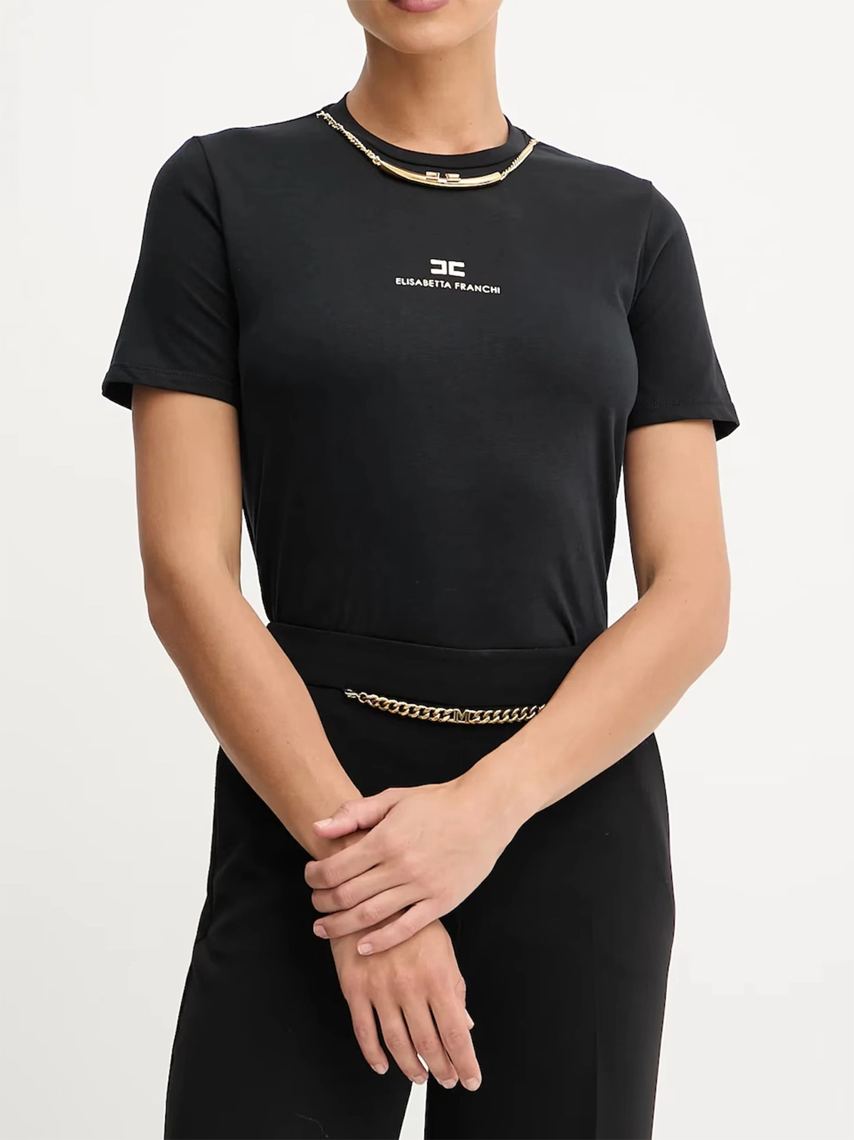 MA02856E2 Elisabetta Franchi Cotton Jersey T-Shirt With Necklace MA02856E2 Elisabetta Franchi Cotton Jersey T-Shirt With Necklace