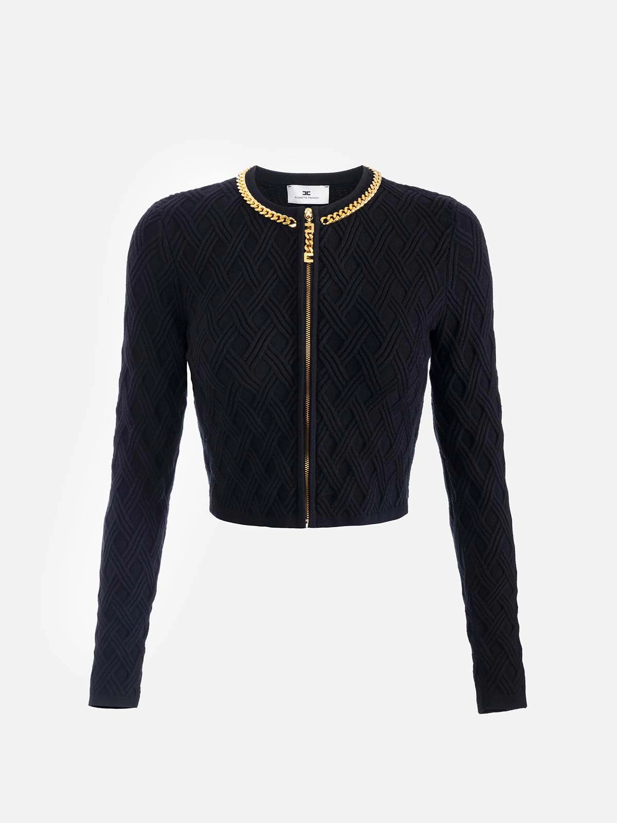 MK29B56E2 Elisabetta Franchi Diamond Knit Cardigan with Jewel Detail