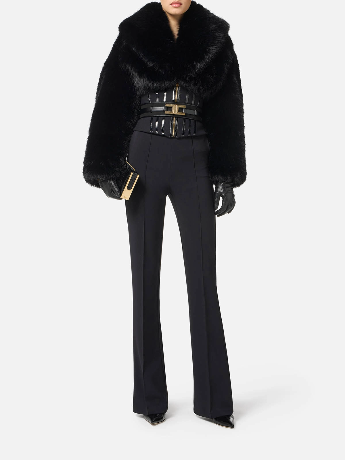 GB05A57E2 Elisabetta Franchi Fur-Effect Jacket with Double Crepe