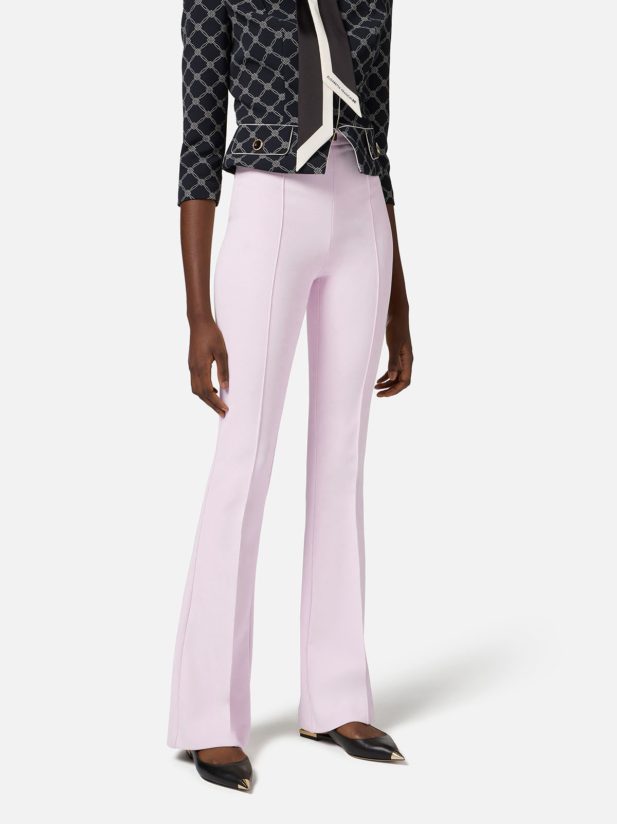 PA07951E2 Elisabetta Franchi Crêpe Flared Trousers With Logo