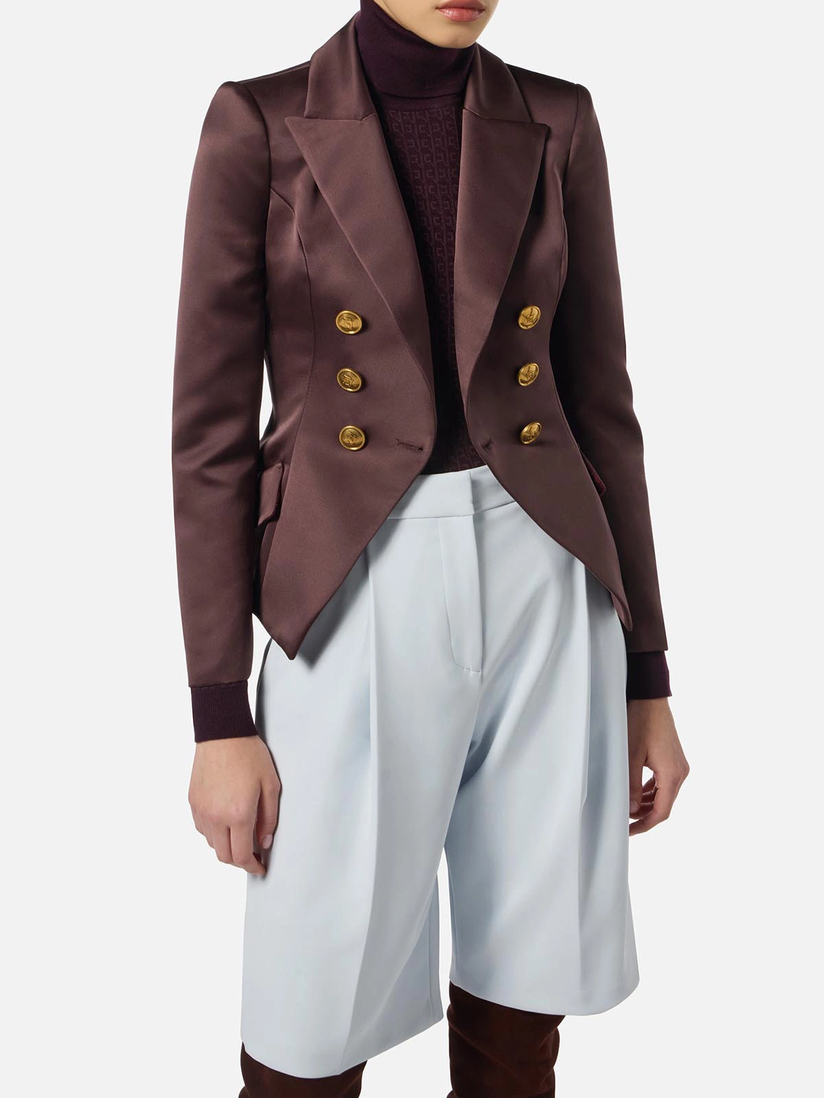 GI18657E2 Elisabetta Franchi Duchess Jacket with Jewel Buttons