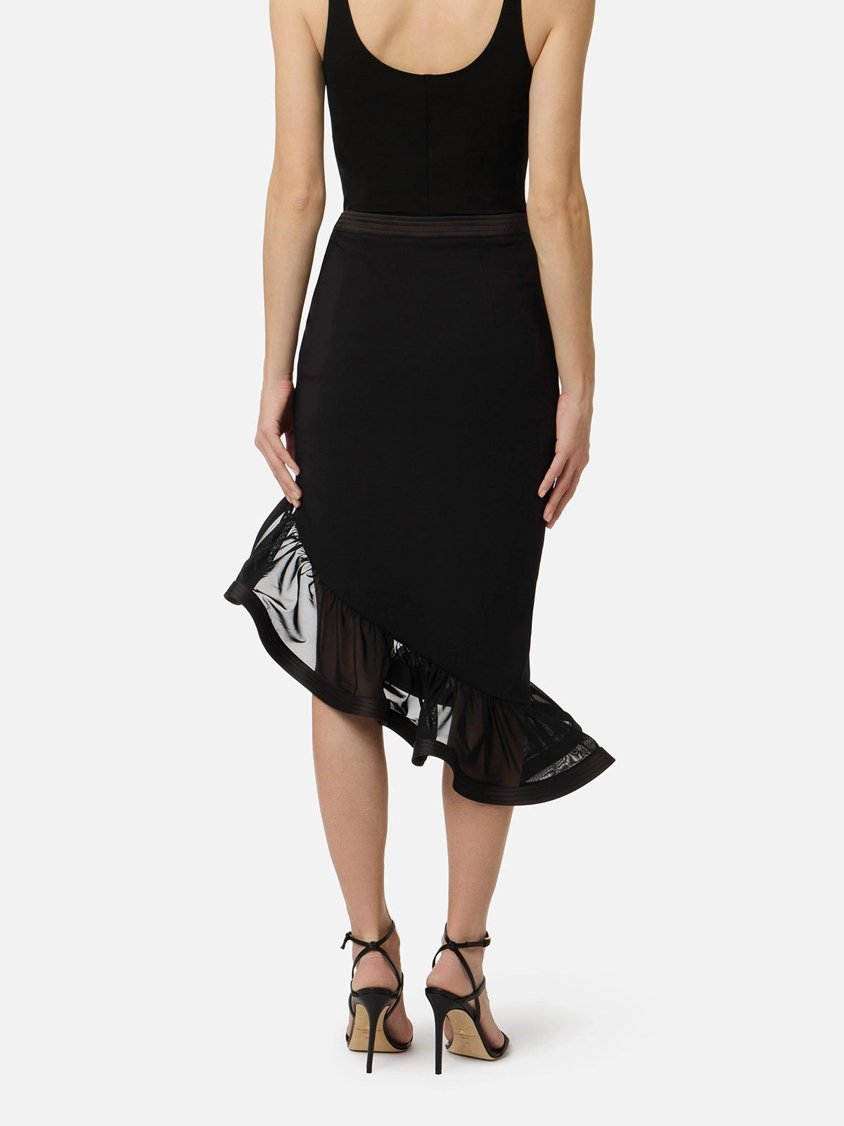 GO18062E2 Elisabetta Franchi Crêpe and Satin Skirt with Ruffle