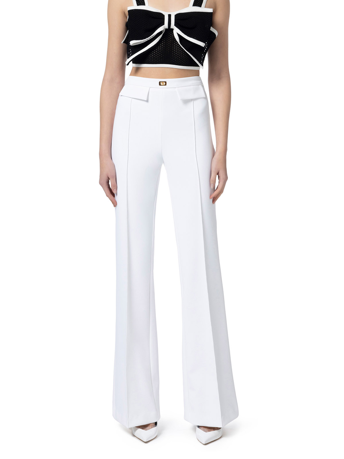 PA07851E2 Elisabetta Franchi Crêpe Trousers With Logo Plaque