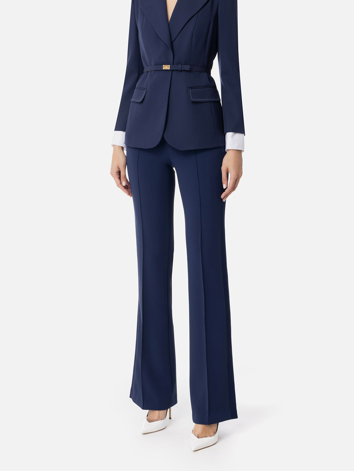 PA08251E2 Elisabetta Franchi Palazzo Pants In Crêpe With PA08251E2 Elisabetta Franchi Palazzo Pants In Crêpe With