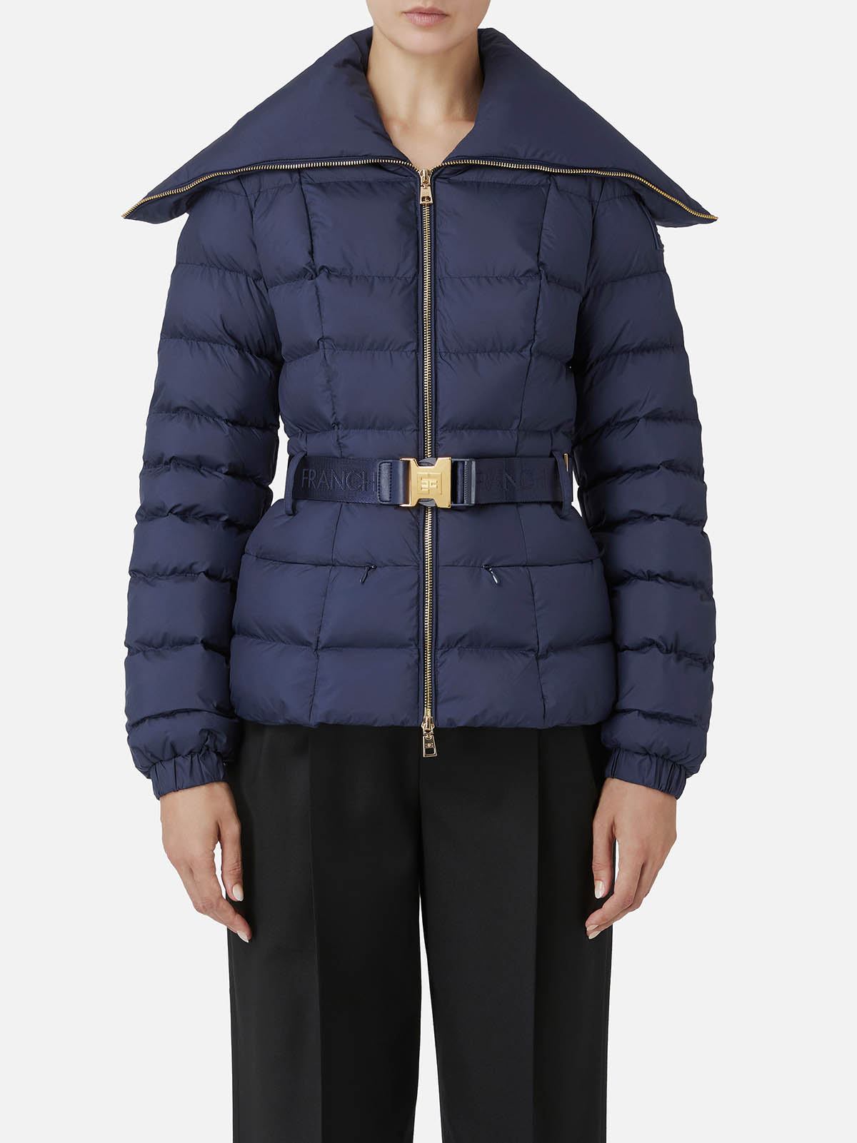 ジャケット・アウター ELISABETTA FRANCHI Short nylon jacquard lettering down jacket - ELISABETTA FRANCHI