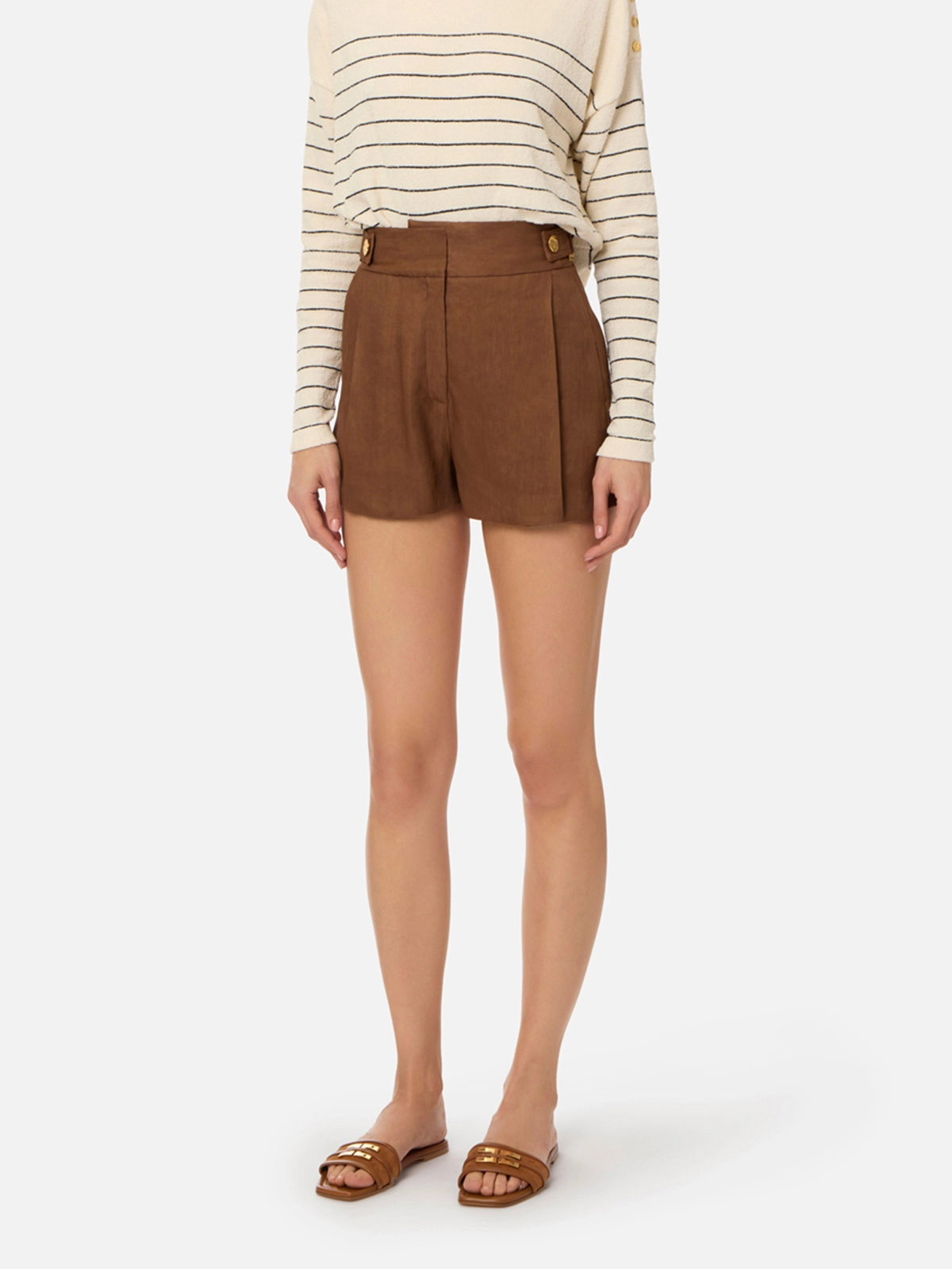SH01162E2 Elisabetta Franchi Linen Blend Shorts with Straps