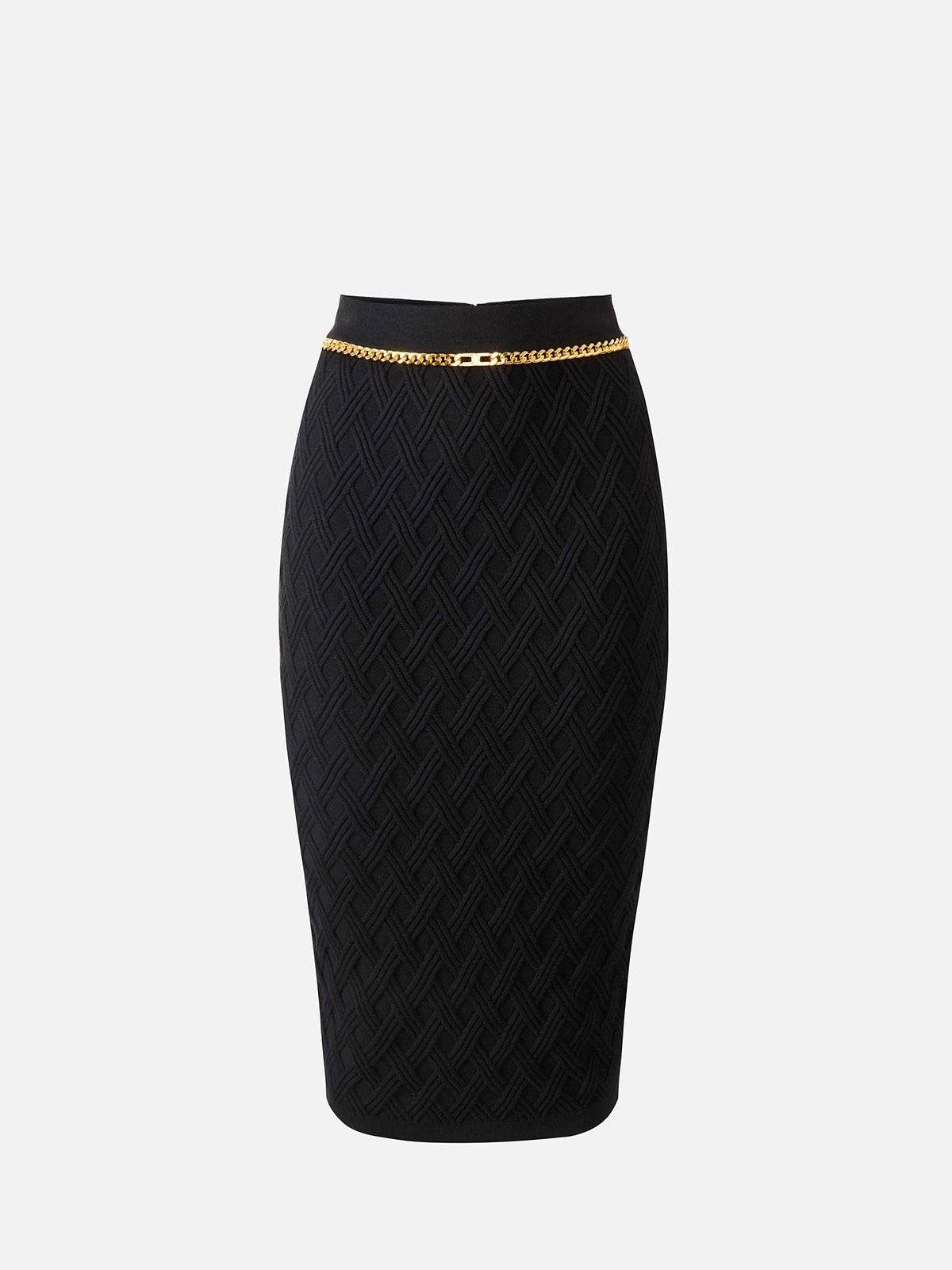GK20B56E2 Elisabetta Franchi Diamond Knit Skirt with Jewel