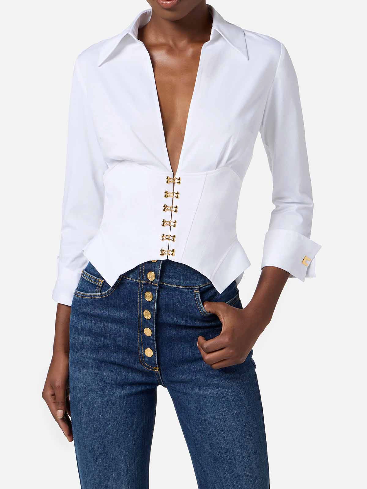 CA06057E2 Elisabetta Franchi Stretch Cotton Shirt With Jewel CA06057E2 Elisabetta Franchi Stretch Cotton Shirt With Jewel