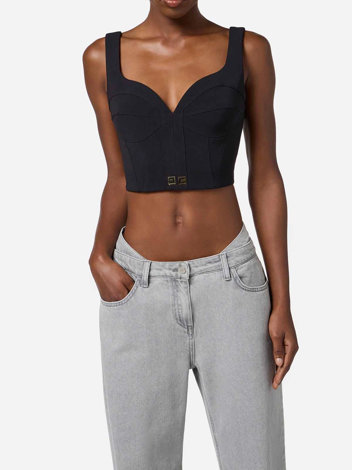 TO03956E2 Elisabetta Franchi Light Crêpe Top With Logo Details