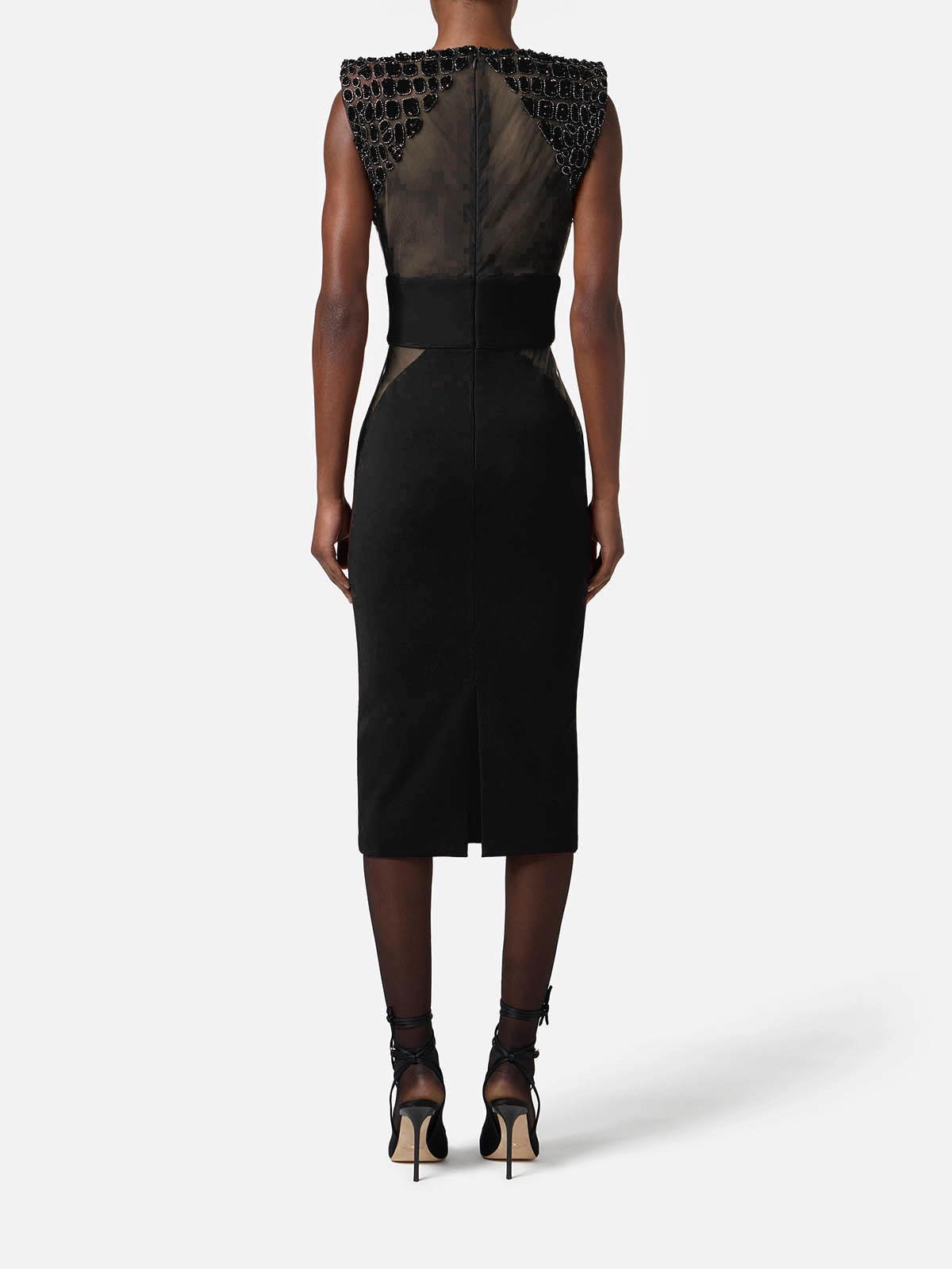 AB83457E2 Elisabetta Franchi Dress in Light Crêpe and Tulle with 