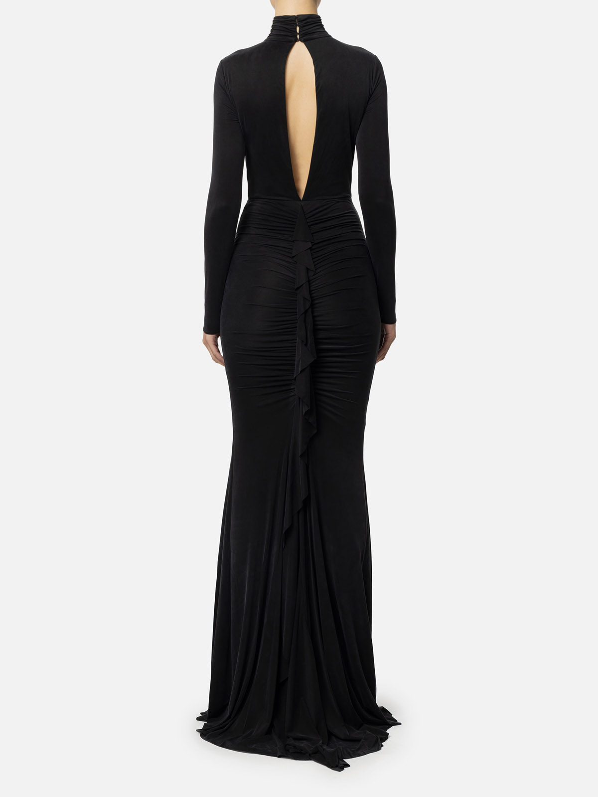 AB61646E2 Elisabetta Franchi Red Carpet Dress In Draped Jersey With Necklace AB61646E2 Elisabetta Franchi Red Carpet Dress In Draped Jersey With Necklace