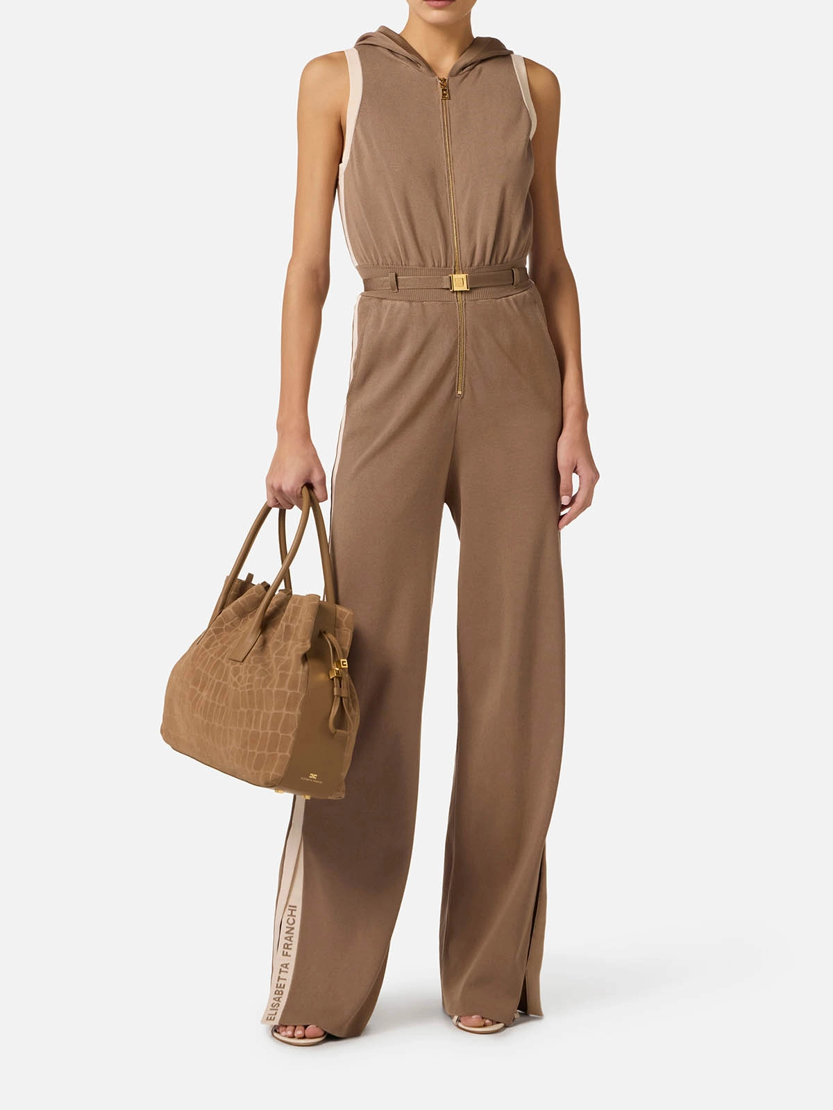 KT68S61E2 Elisabetta Franchi Knit Jumpsuit With Shiny Viscose Bands