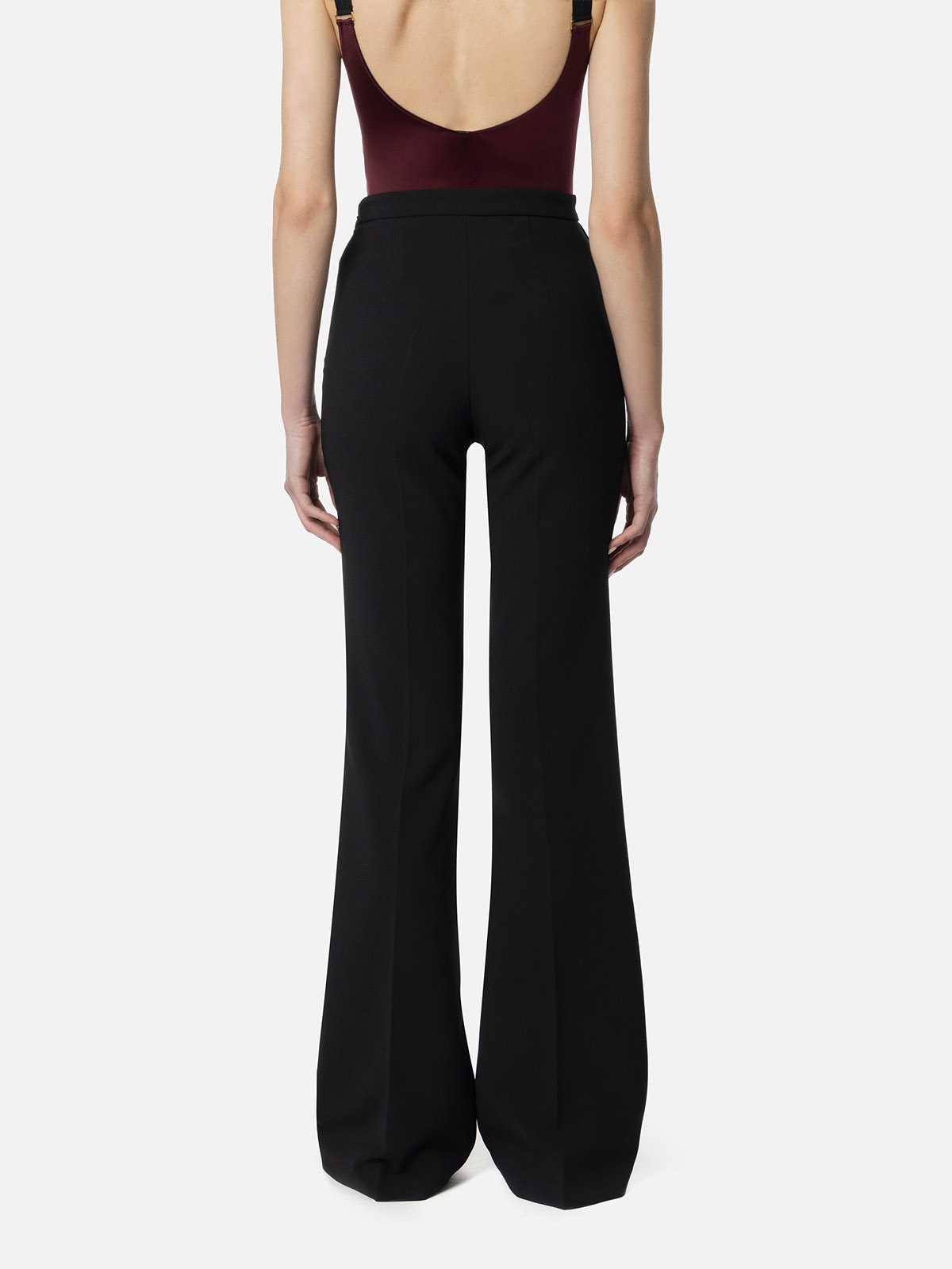 PA02546E2 Elisabetta Franchi Stretch Crêpe Palazzo Trousers