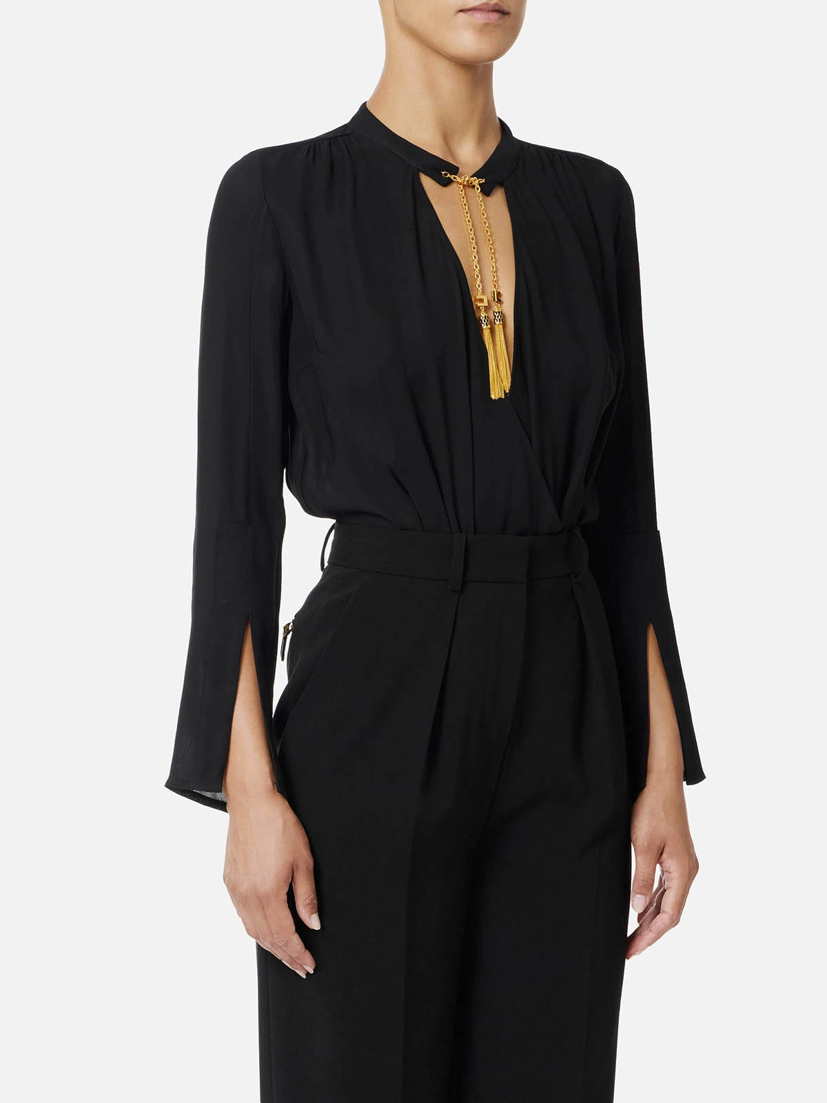 ELISABETTA FRANCHI ITALY製 ジャンプスーツ ベージュ系 CB00557E2 Elisabetta Franchi Georgette Bodysuit With Jewel