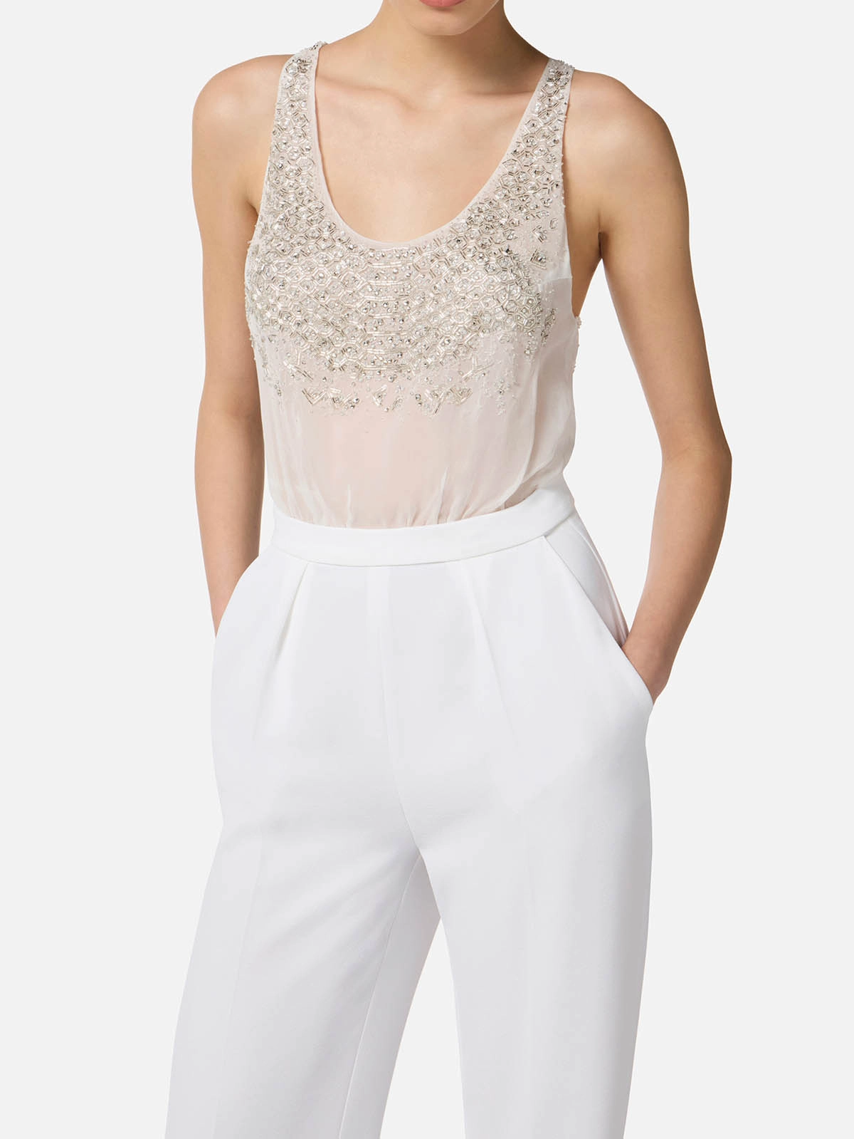 スリップ・インナー・キャミ ELISABETTA FRANCHI Transparent top TU06357E2 Elisabetta Franchi Georgette and Crêpe Jumpsuit