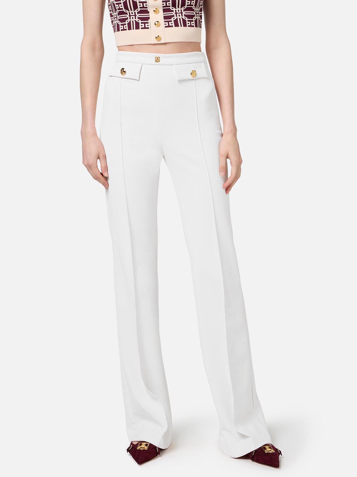 PA02546E2 Elisabetta Franchi Stretch Crêpe Palazzo Trousers PA02546E2 Elisabetta Franchi Stretch Crêpe Palazzo Trousers