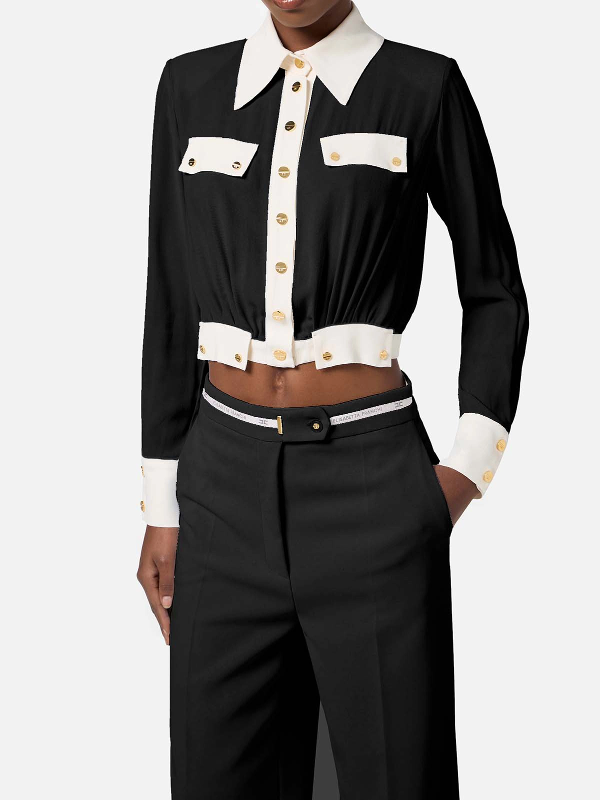 CAT0156E2 Elisabetta Franchi Bi-Color Georgette Shirt