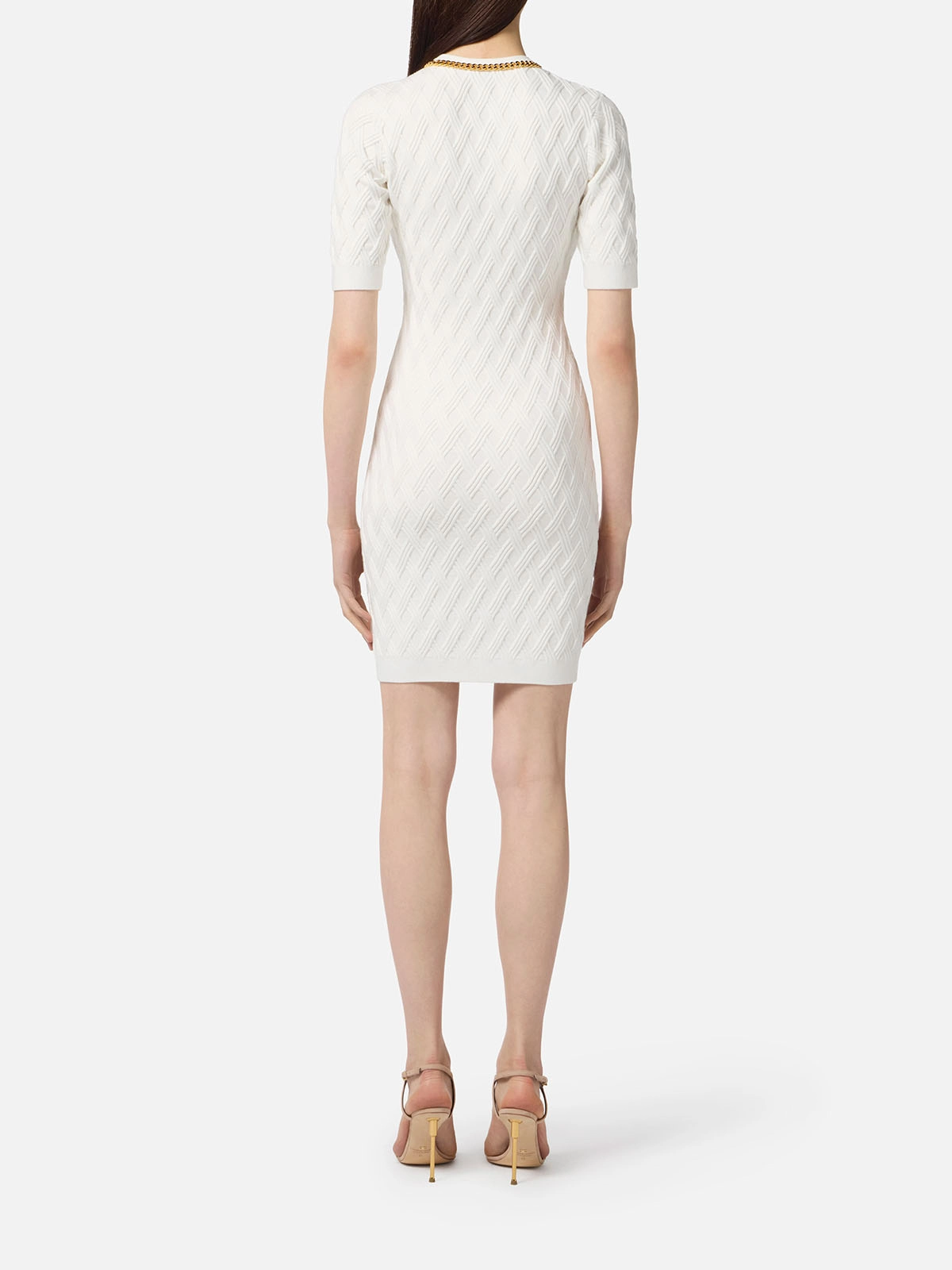 AM20B56E2 Elisabetta Franchi Diamond Knit Mini Dress with Jewel Detail