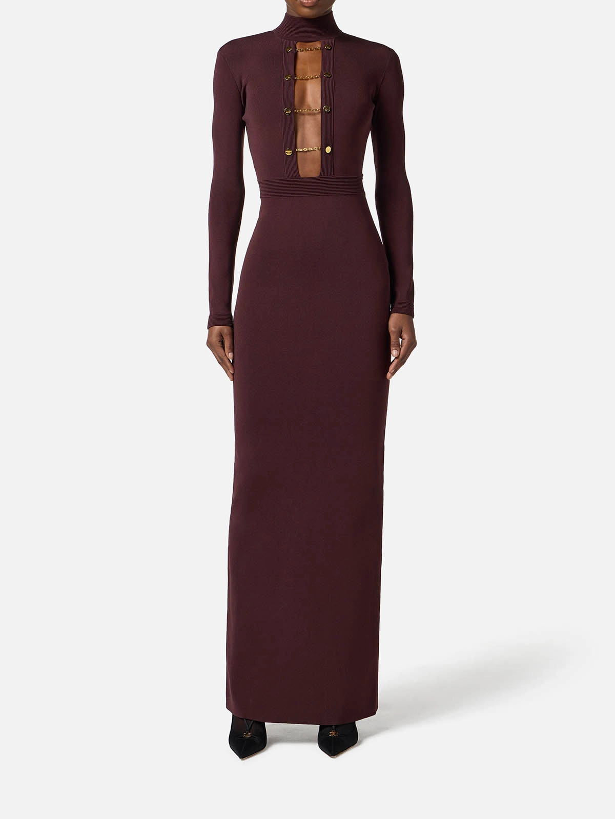 AM29S57E2 Elisabetta Franchi Viscose Knit Dress with Jewel Cufflinks