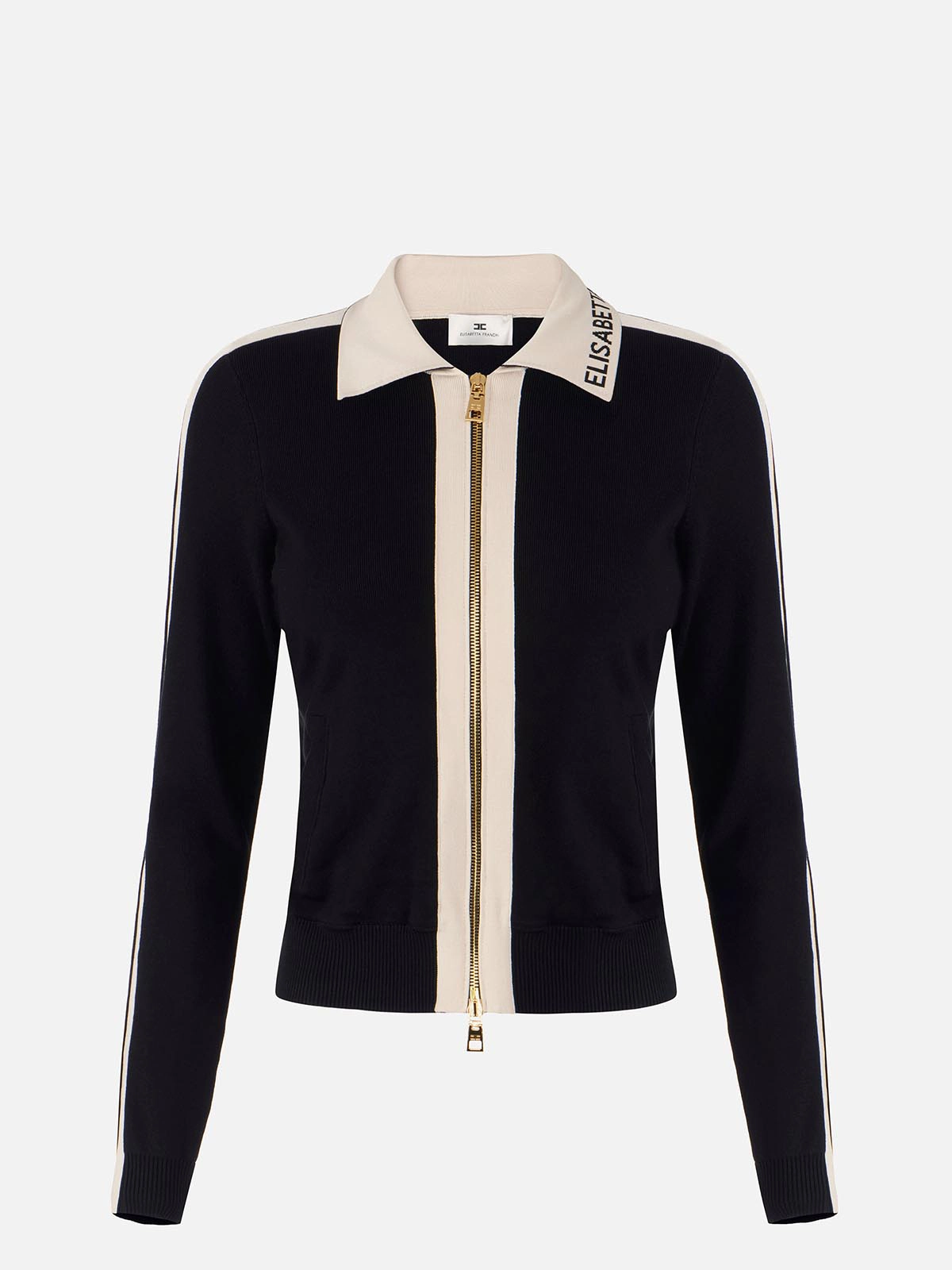 MK66S61E2 Elisabetta Franchi Knit Jacket With Shiny Viscose Bands