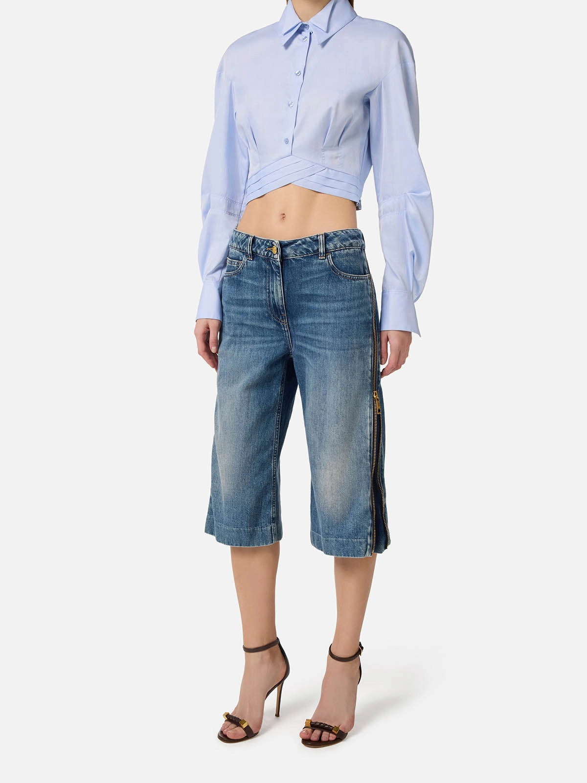 PJ18I61E2 Elisabetta Franchi Jeans Bermuda Shorts With Zip