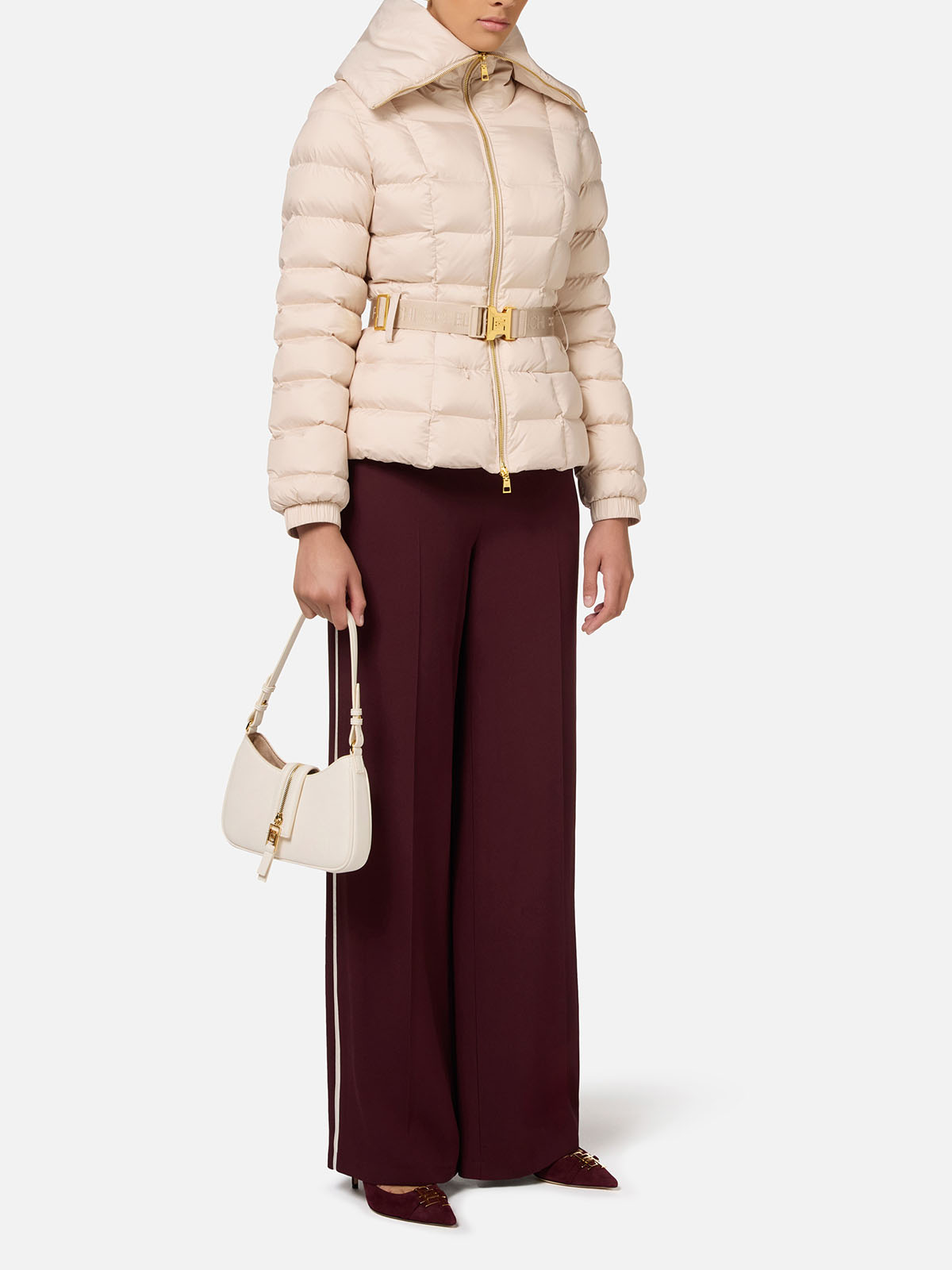 PI76D46E2 Elisabetta Franchi Short nylon down jacket with wide collar