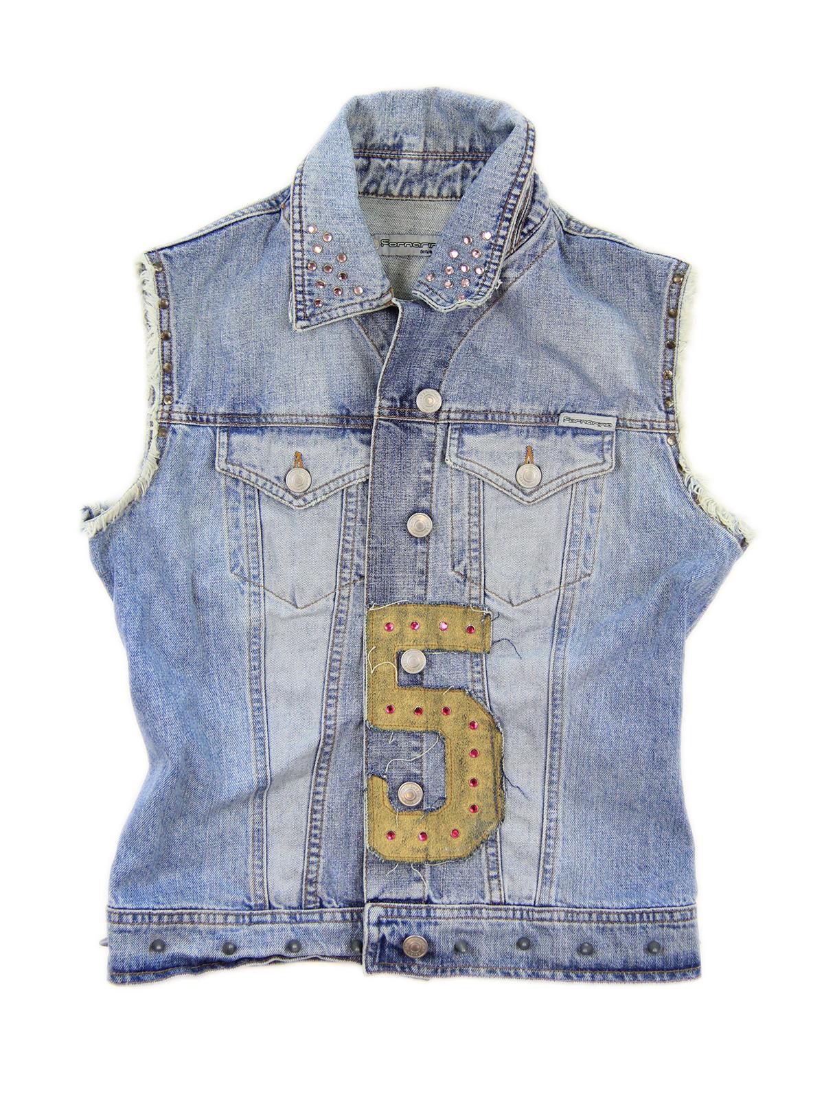 FORNARINA 5 Sleeveless Denim Jacket with Studs