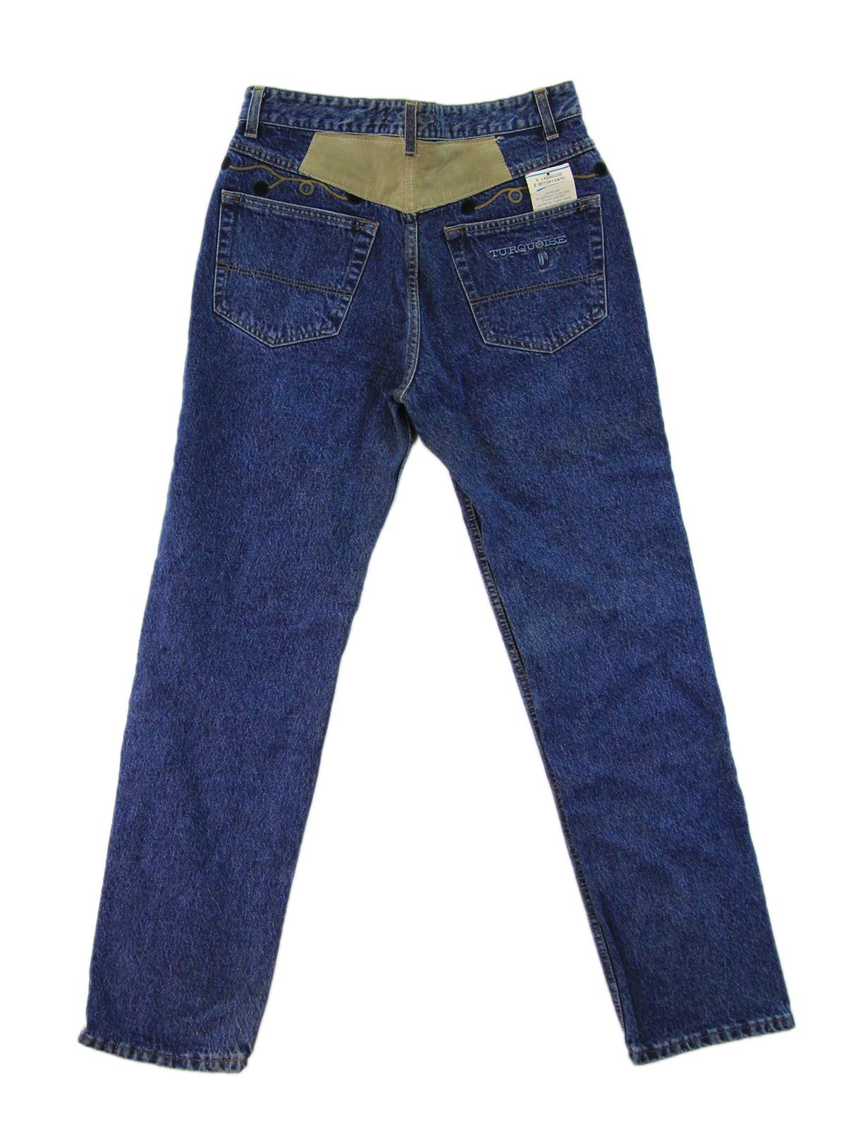 TURQUOISE Leather Patch Jeans
