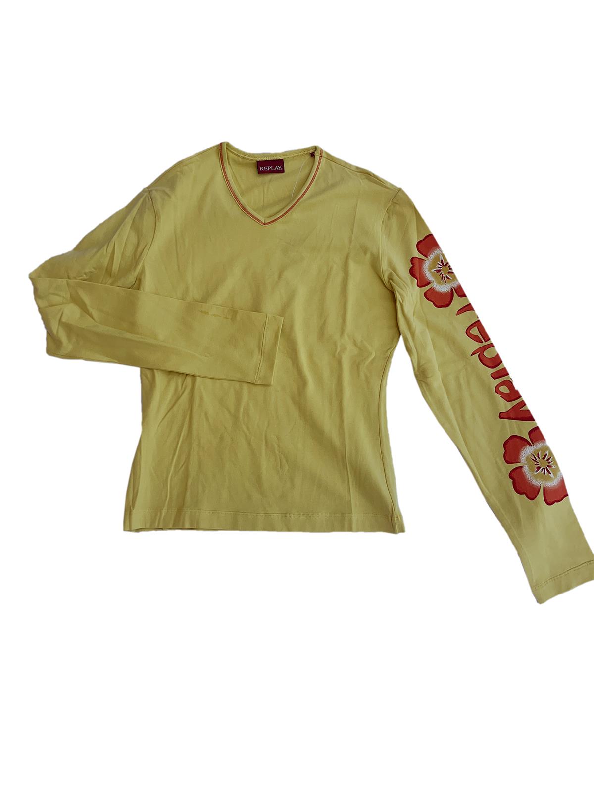 REPLAY W38122 Hibiscus Long Sleeves Tee with V-Neck