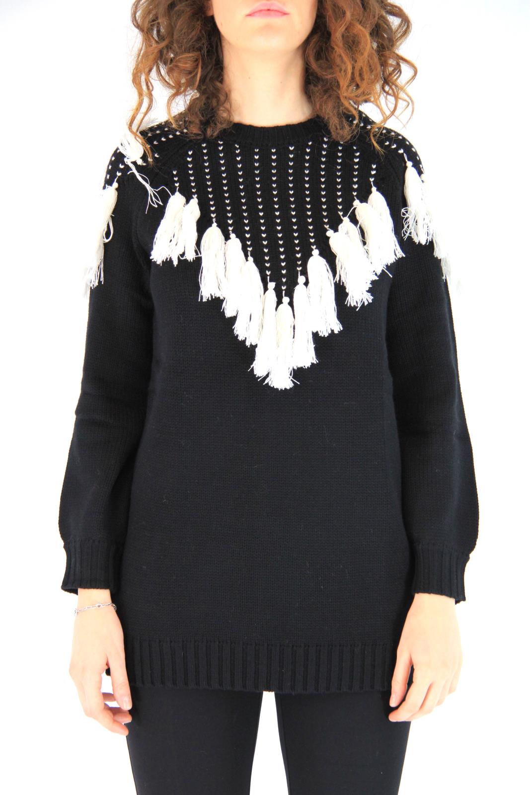 TWINSET Maxi maglia con carré jacquard e frange 192MT3240