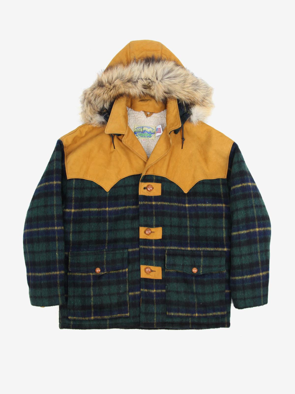 EL CHARRO Wool/Leather Checkered Coat with Sheepskin