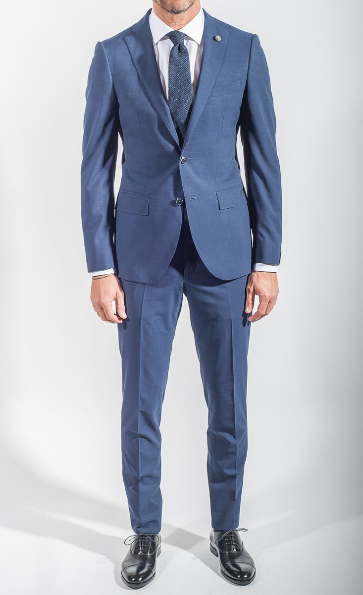 Abito da uomo due bottoni in fresco di lana blu L'8 Luigi Bianchi