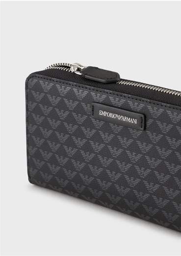 EMPORIO ARMANI, Y3H168 Y413E: Wallet zip around con logo all over
