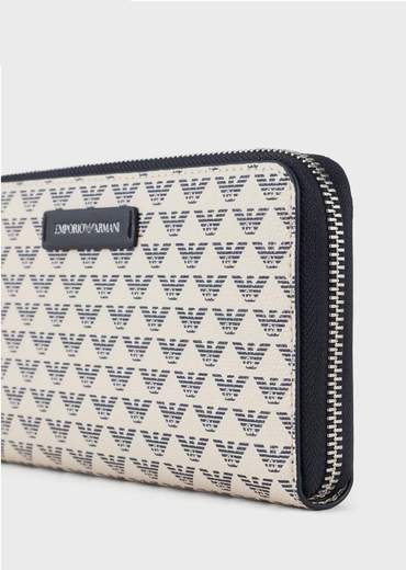 EMPORIO ARMANI, Y3H168 Y413E: Wallet zip around con logo all over