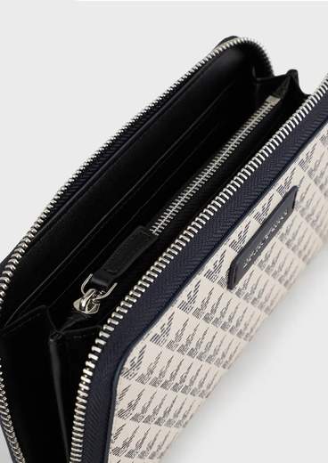 EMPORIO ARMANI, Y3H168 Y413E: Wallet zip around con logo all over