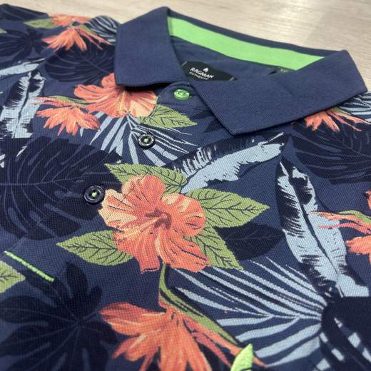 Polo uomo taglie grandi Ragman fantasia tropicale
