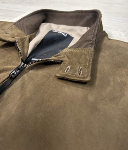 Bomber uomo in vera pelle effetto camoscio invernale