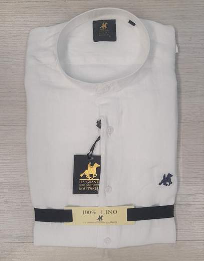 Camicia manica lunga con collo alla koreana 100% Lino U.S. Grand Polo articolo USC747