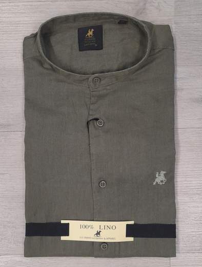Camicia manica lunga con collo alla koreana 100% Lino U.S. Grand Polo articolo USC747