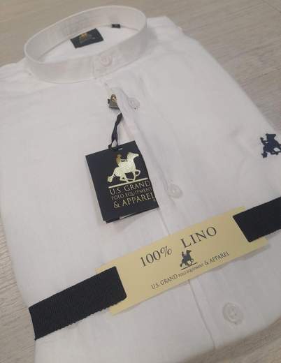 Camicia manica lunga con collo alla koreana 100% Lino U.S. Grand Polo articolo USC747