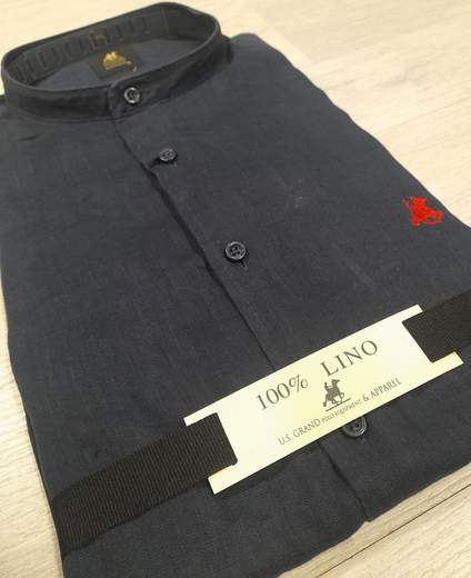 Camicia manica lunga con collo alla koreana 100% Lino U.S. Grand Polo articolo USC747