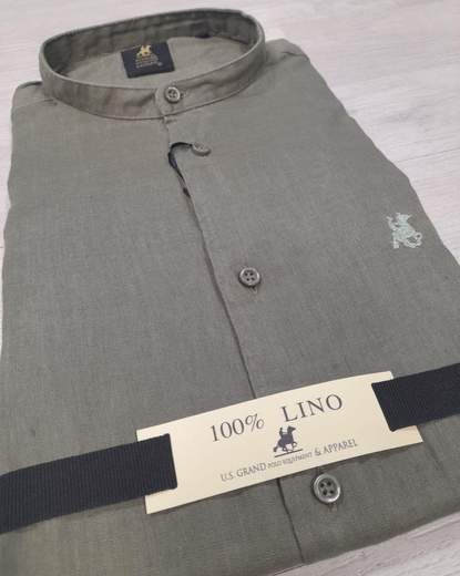 Camicia manica lunga con collo alla koreana 100% Lino U.S. Grand Polo articolo USC747