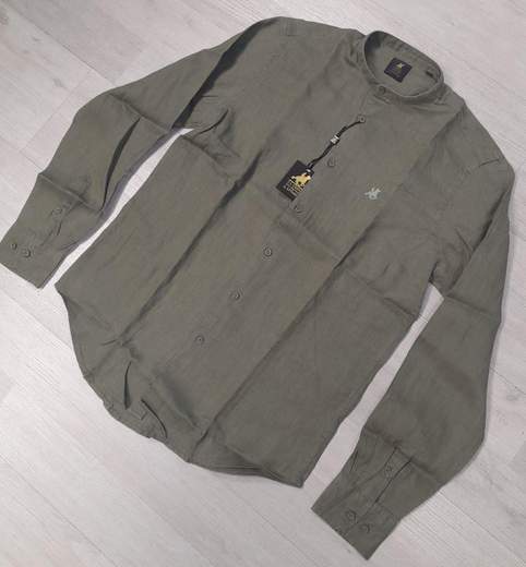 Camicia manica lunga con collo alla koreana 100% Lino U.S. Grand Polo articolo USC747